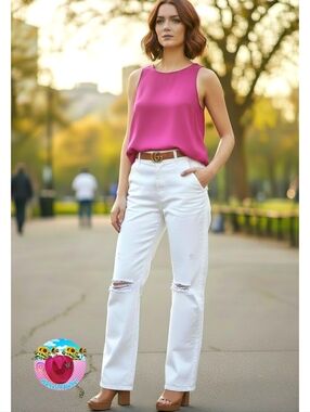 Ann Taylor - Sweater In Fuschia- Square Neckline- Large Petite-EUC $98 Retail